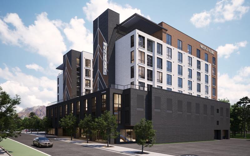 a large building with a parking lot