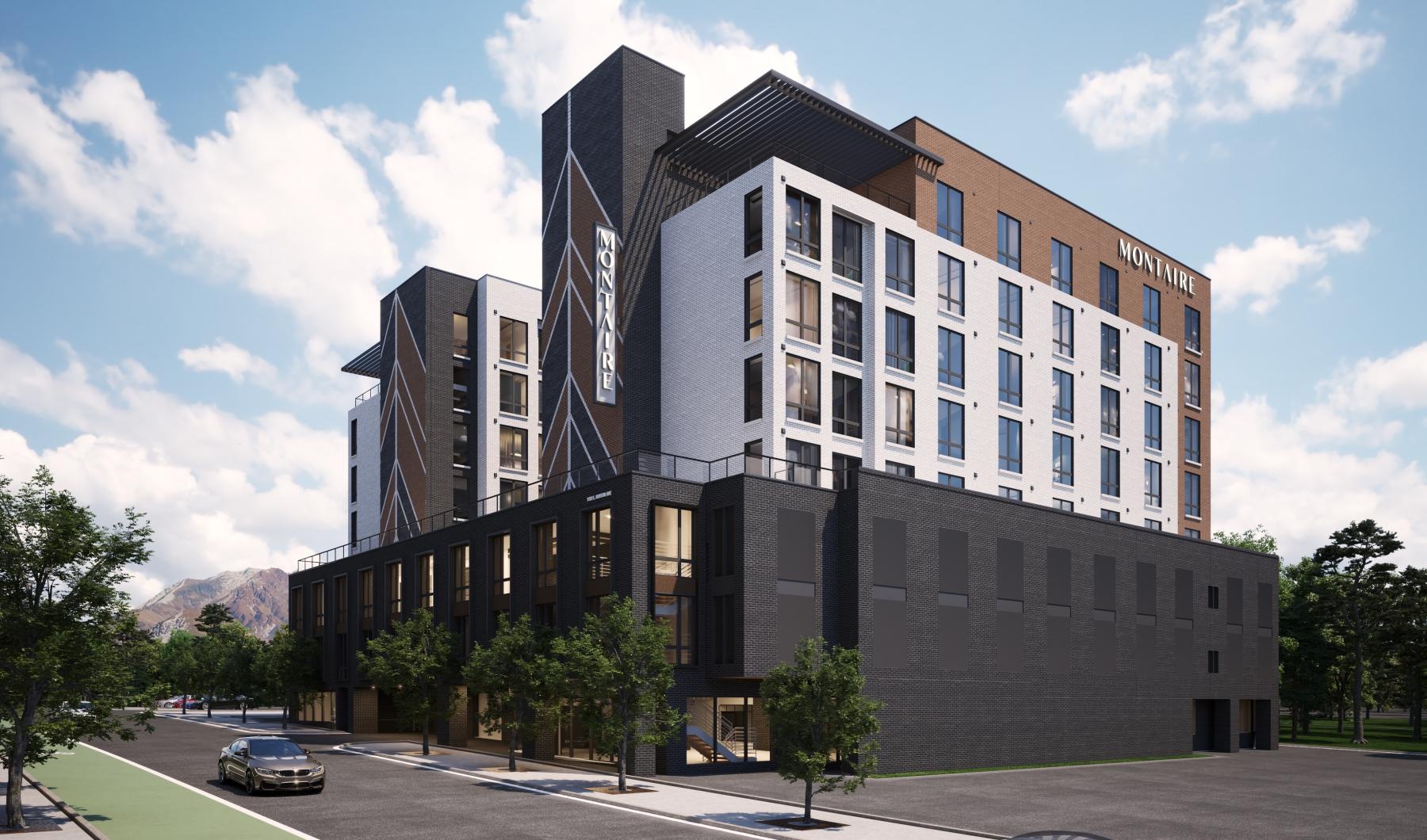 The essence of exceptional living a large building with a parking lot