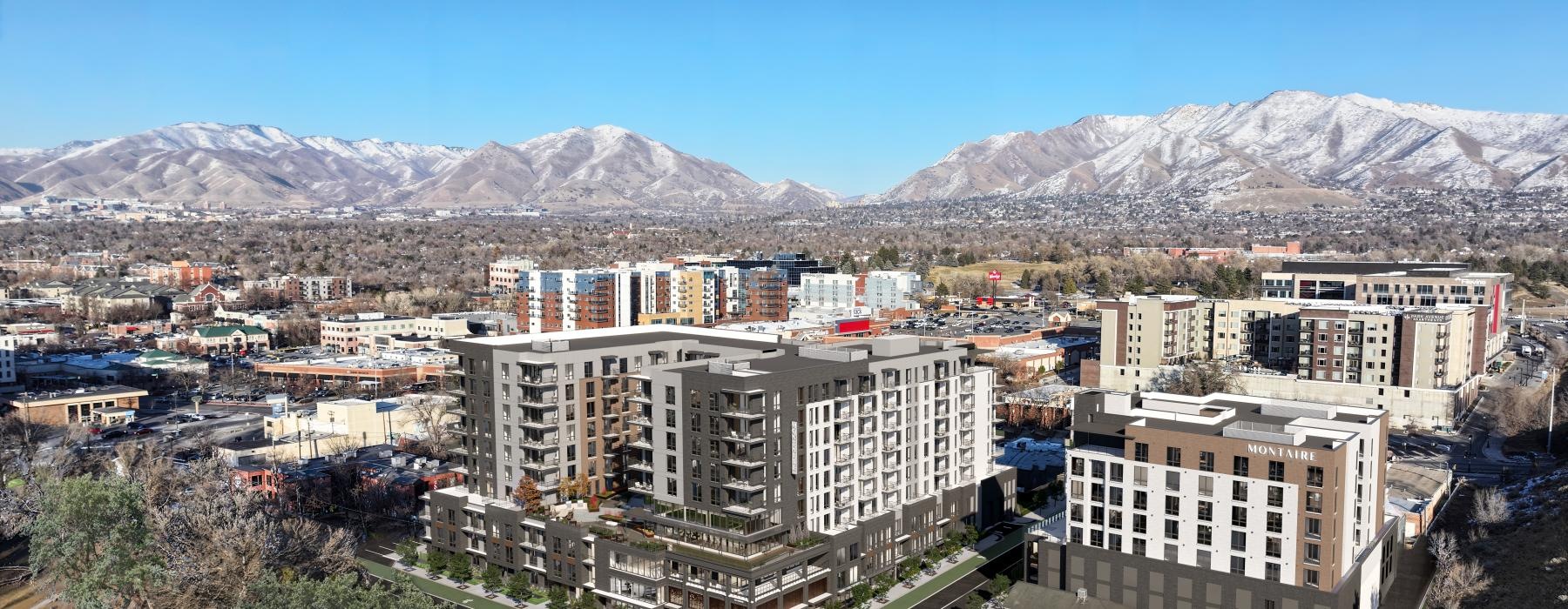 a city with mountains in the background